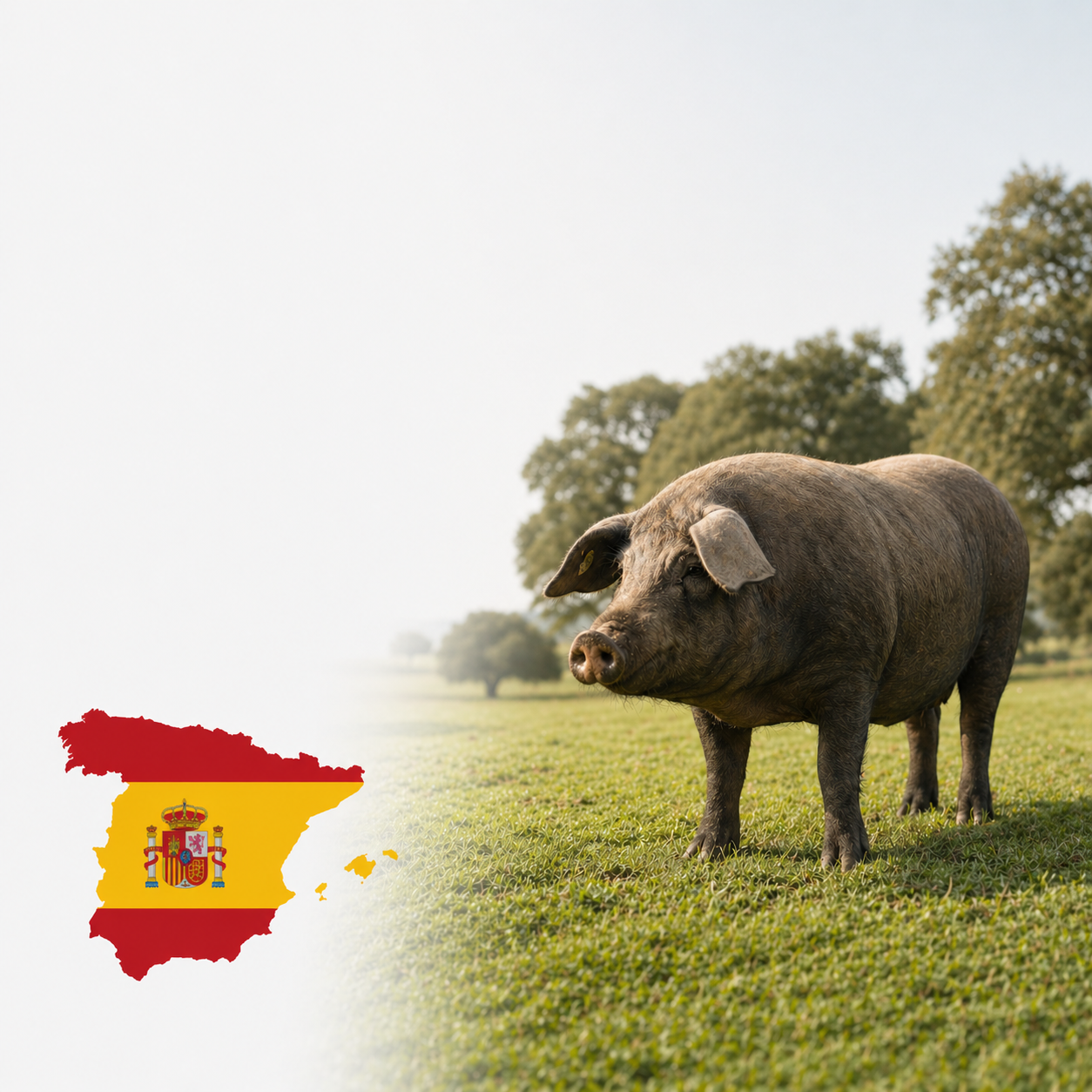 スペインの広大な自然で育つ希少なイベリコ豚の風景